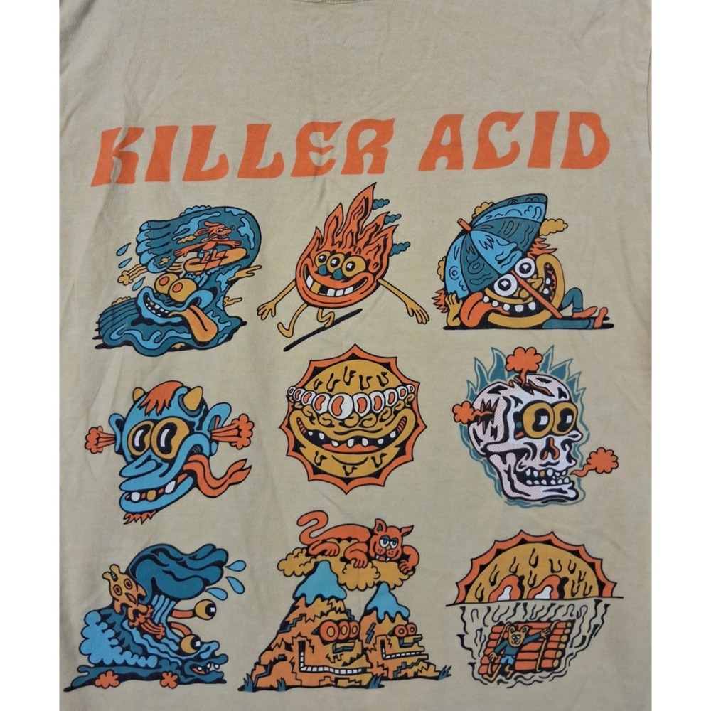 Killer Acid Adult Shirt Small Yellow USA Cotton Eclectic Trippy Groovy Rave